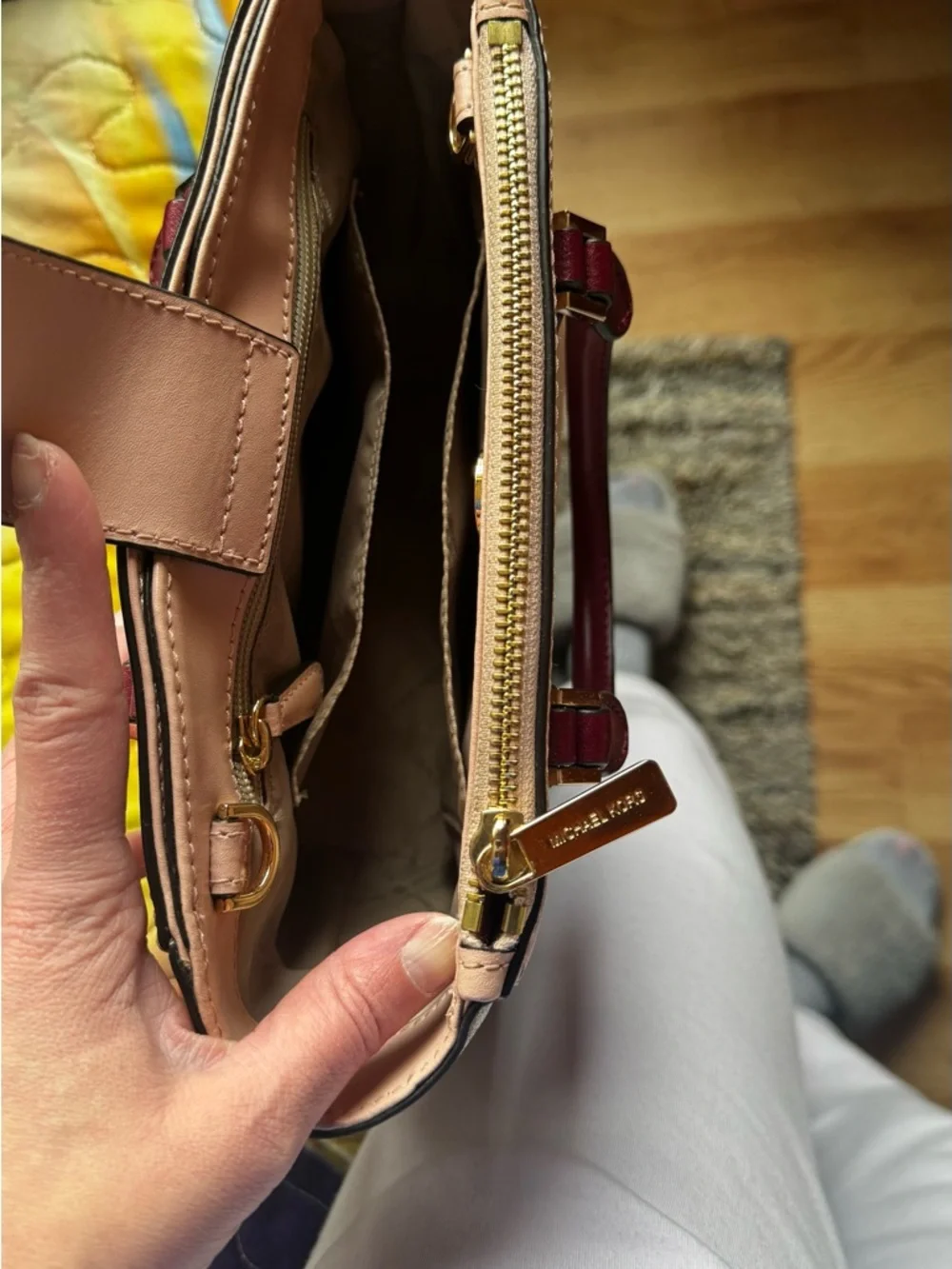 Michael Kors Pink and Burgundy Satchel with Signature Sides - Picture 3 of 5
